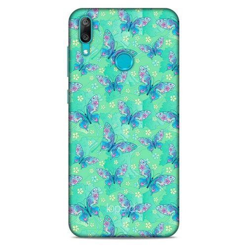 Huawei Y7 2019 Kılıf Kelebek Etkisi (10) Full Koruma Kılıfı Fuşya Yeşil