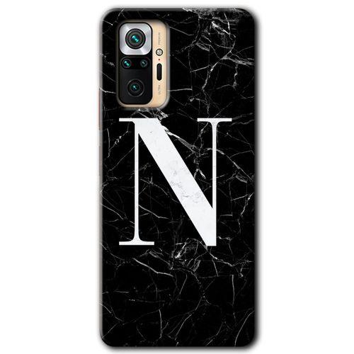 MRCİLETİSİM Xiaomi Redmi Note 10 Pro Kılıf Kapak - Siyah Mermer Desenli N Harfi +Hayalet Ekran Yandan Gözükmez