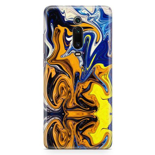 Xiaomi Mi 9T Pro Kılıf Mavi Turuncu Mermer Arka Kapak Koruma Desenli Full Koruyucu