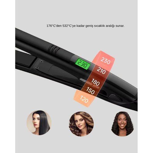 Dijital Ekranlı Isı Ayarlı Saç Düzleştirici –  Titanyum Plaka, Seyahat Dostu Tasarım
