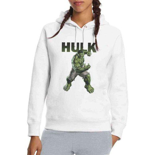Hulk Baskılı Beyaz Kadın Kapşonlu Sweatshirt