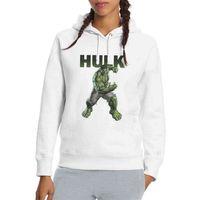 Hulk Baskılı Beyaz Kadın Kapşonlu Sweatshirt