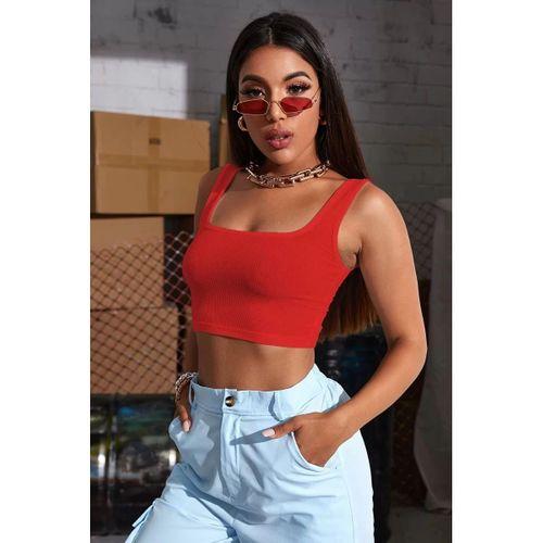 Kadın Kırmızı Kalın Askılı Crop Top Büstiyer