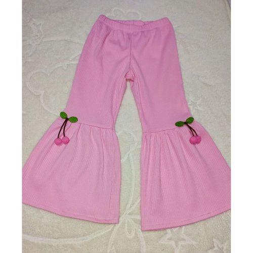 1-2-3-4 Yaş Kiraz Baskılı Tişört İspanyol Paçalı Likralı 2li Kız Çocuk Takımı Pembe