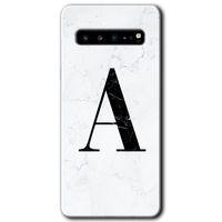 Samsung Galaxy S10 Plus Kılıf HD Desen Baskılı Arka Kapak - Beyaz Mermer Desenli A Harfi
