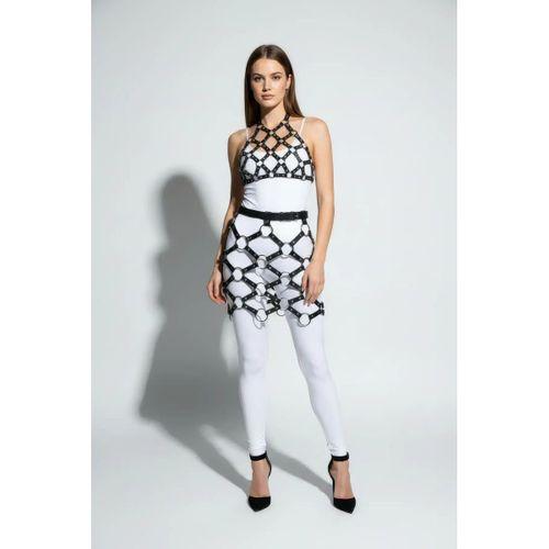 Siyah Etek Metal Halka Detaylı Etek Suni Deri Etek Kafes Yapılı - Brf1289