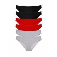 6 adet Süper Eko Set Likralı Kadın Slip Külot Siyah Kırmızı Gri