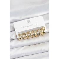 316L Çelik Gold Renk Zirkon Taşlı Kutup Yıldızı Model Halka Küpe Seti