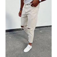 Erkek Açık Krem Yırtık Detaylı Boyfriend Jean