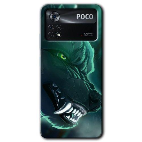 Poco x4 Pro Kılıf HD Desen Baskılı Arka Kapak - Yeşil Kurt + Kırılmaz Cam