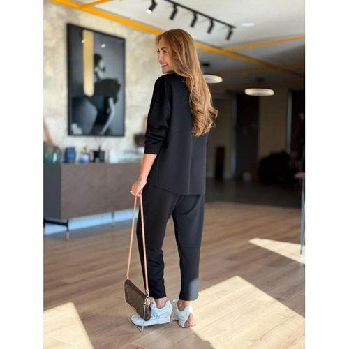 Kadın Uzun Kollu Bisiklet Yaka Viskon Iki Iplik Bluz Ve Pantolon Ikili Takım