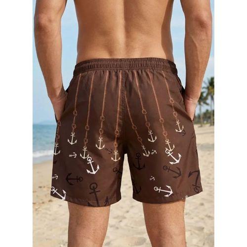 Erkek Deniz Şortu Fermuarlı Cepli File Astarlı Hızlı Kuruyan Premium - Kahverengi