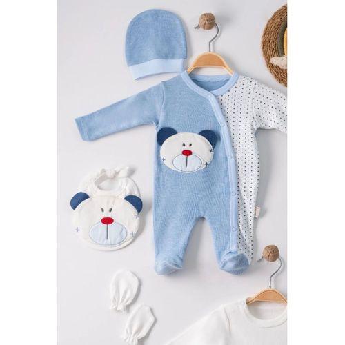 Ayıcık Nakışlı Tulumlu % 100 Pamuk Erkek Bebek 5'li Set