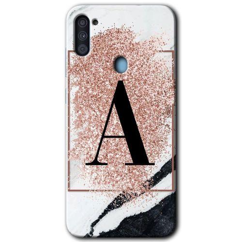 Potkal Hediye Fabrikası Samsung Galaxy A11 HD Baskılı Kılıf + 9D Tam Ekran Koruyucu - Pembe Mermer Desenli A Harfi