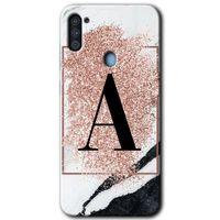 Potkal Hediye Fabrikası Samsung Galaxy A11 HD Baskılı Kılıf + 9D Tam Ekran Koruyucu - Pembe Mermer Desenli A Harfi