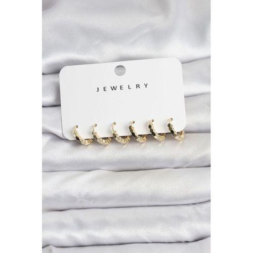 Gold Renk Pirinç Minimal Petek Detaylı Kadın Küpe Seti