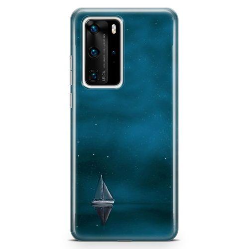 Huawei P40 Pro Kılıf Mavi Gemi Arka Kapak Koruma Desenli Full Koruyucu