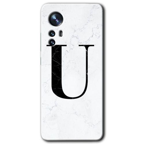 Xiaomi Mi 12 Pro Kılıf HD Desen Baskılı Arka Kapak + Temperli Cam - Beyaz Mermer Desenli U Harfi