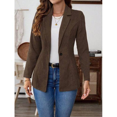Kadın Uzun Kollu Yakalı Tek Düğmeli Süet Ceket