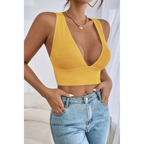 Kadın Sarı Çapraz Sırt Detaylı Şık Crop Top Büstiyer