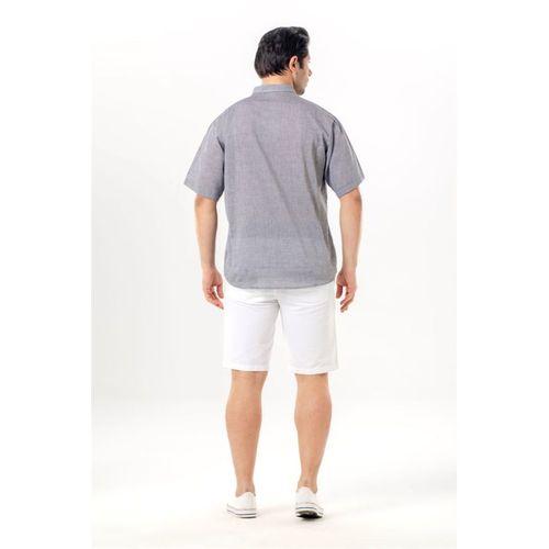 Kısa Kol Şile Bezi Tek Cepli Hakim Yaka Erkek Yazlık Tshirt Gri 3076