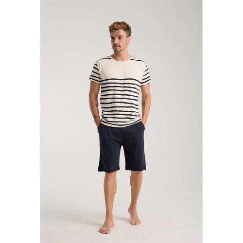 Erkek Krem Sıfır Yaka Kısa Kol Şortlu Pijama Takımı