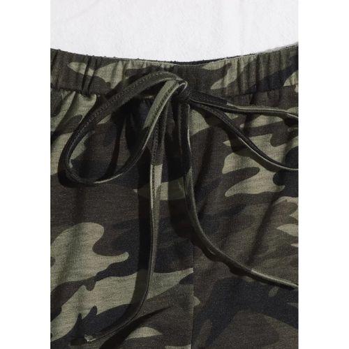 Kadın Kamuflaj Desenli Askılı Crop Top Ve Şortlu Gecelik Takım