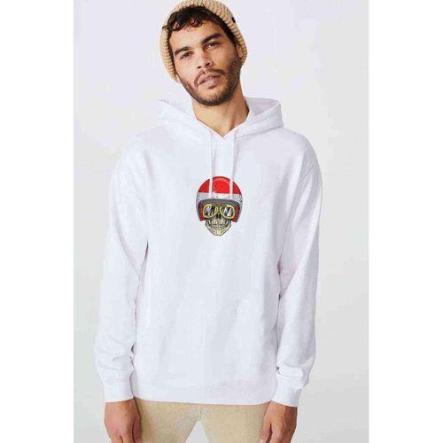 Tree Skull Helmet Biker Skull Wearing Baskılı Beyaz Erkek Kapşonlu Sweatshirt