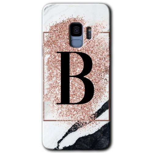 MRCİLETİSİM MRCİLETİSİM Samsung Galaxy S9 Kılıf HD Desen Baskılı Arka Kapak + Temperli Cam - Pembe Mermer Desenli B Harfi