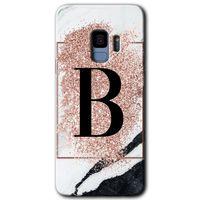 MRCİLETİSİM MRCİLETİSİM Samsung Galaxy S9 Kılıf HD Desen Baskılı Arka Kapak + Temperli Cam - Pembe Mermer Desenli B Harfi