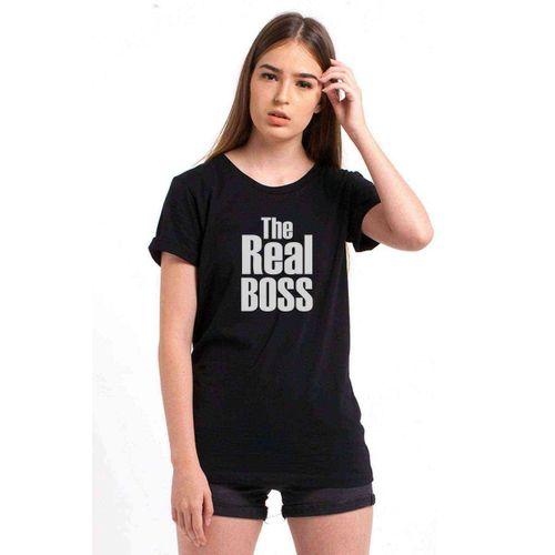 The Real Boss Baskılı Siyah Kadın Tshirt