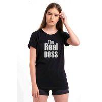The Real Boss Baskılı Siyah Kadın Tshirt