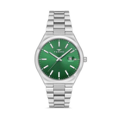 Ferro F11386A-A6 Quartz Çelik Gri Yeşil Kadran 40 mm Erkek Kol Saati