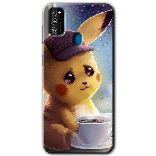 MRCİLETİSİM Samsung Galaxy M21 Kılıf Baskılı Kapak - Üzgün Pikaçu +Tam Kaplayan Mat Seramik