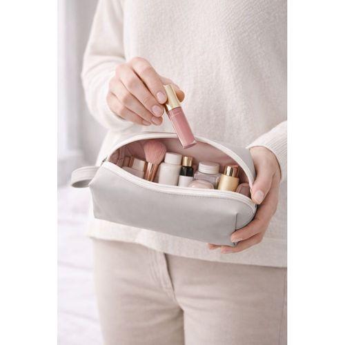 Deri Makyaj Kozmetik Çantası Seyahat Tipi Çanta Organizer Gri