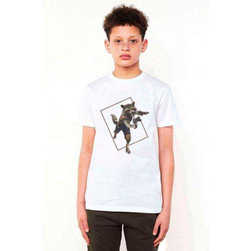 Roket Rakun Baskılı Unisex Çocuk Beyaz t-shirt