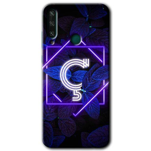 Huawei Y6P Kılıf Baskılı Kapak - Dark Neon Yaprak Ç Harfi +Tam Kaplayan Mat Seramik