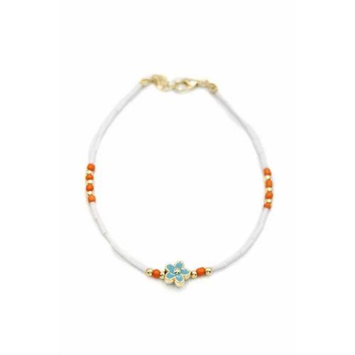 Boncuklu Çiçek  Halhal - Mavi