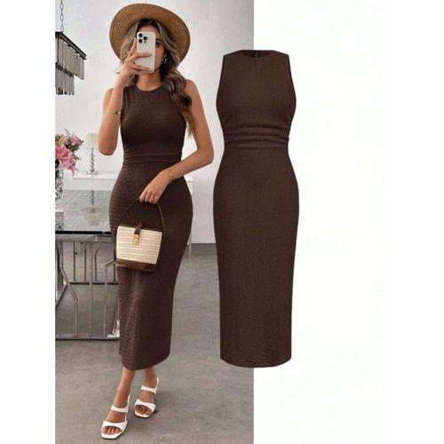 Kadın Askılı Bisiklet Yaka Beli Büzgülü Uzun Bürümcük Elbise