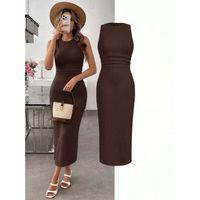 Kadın Askılı Bisiklet Yaka Beli Büzgülü Uzun Bürümcük Elbise