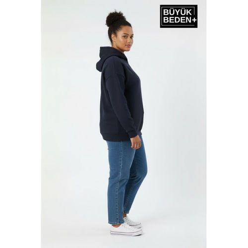 Kadın Büyük Beden İnce Kapşonlu Kollar Ve Etek Ribanalı Swatshırt SPR26BSWK957