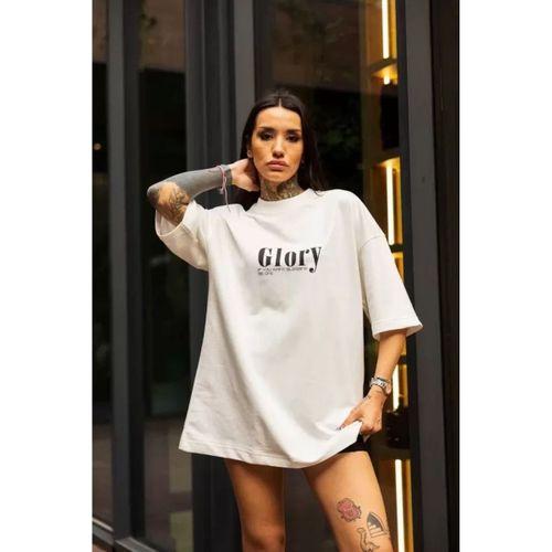 Pilelistore Unisex Bisiklet Yaka Baskılı Oversize T-Shirt - Beyaz