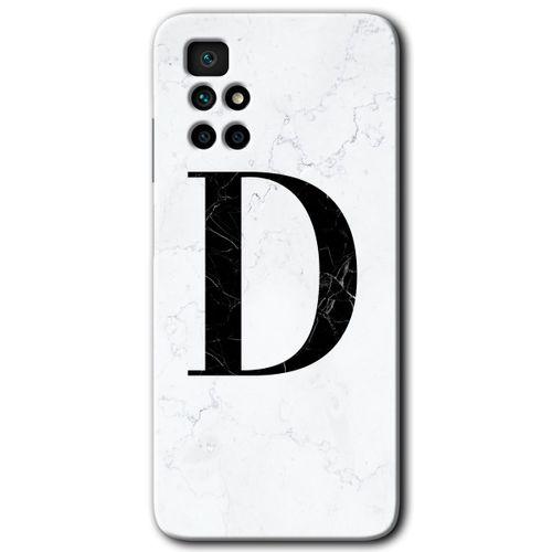 Redmi 10 Kılıf HD Desen Baskılı Arka Kapak - Beyaz Mermer Desenli D Harfi + Kırılmaz Cam