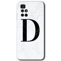 Redmi 10 Kılıf HD Desen Baskılı Arka Kapak - Beyaz Mermer Desenli D Harfi + Kırılmaz Cam