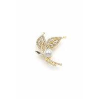 İncili Yaprak Broş - Altın