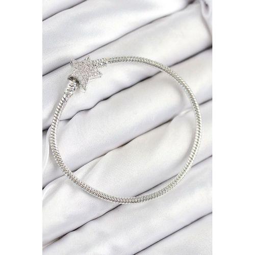 Pirinç Charm Zirkon Taşlı Yıldız Model Gümüş Renk Kadın Bileklik