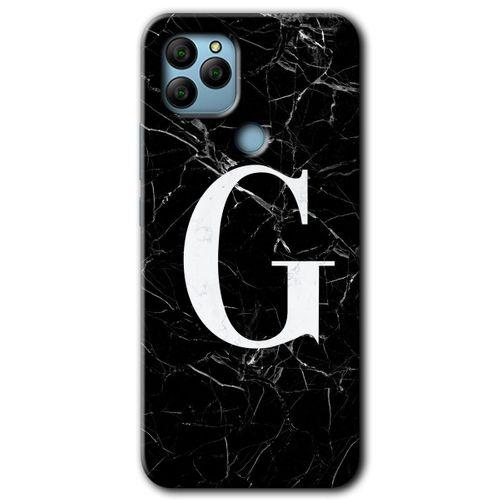 General Mobile GM 22 Plus Kılıf HD Desen Baskılı Arka Kapak + Temperli Cam - Siyah Mermer Desenli G Harfi