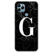 General Mobile GM 22 Plus Kılıf HD Desen Baskılı Arka Kapak + Temperli Cam - Siyah Mermer Desenli G Harfi
