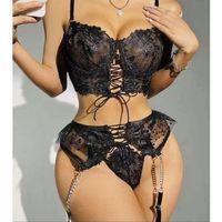 Büstiyerli Dantel Fantezi Siyah Jartiyer Takımı