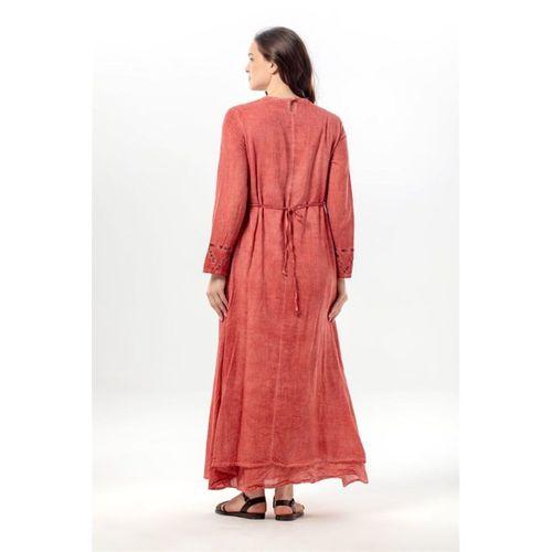 Uzun Kol Sultan Tek Cepli Yazlık Uzun Poplin Elbise Kiremit Krmt